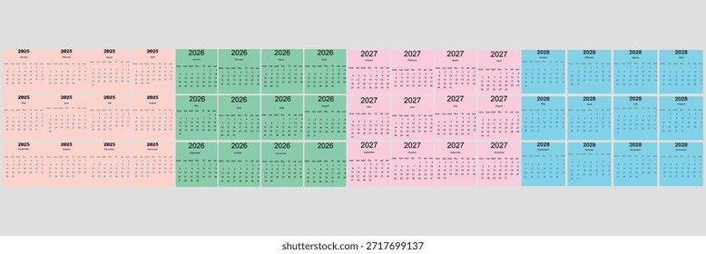 
Calendario sencillo de 2026. 2026 Calendario mensual de Plantilla con disposición Horizontal. Vector transparente