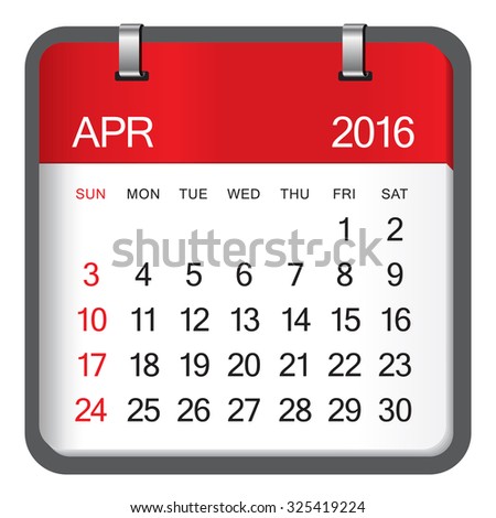 Simple calendar for April 2016