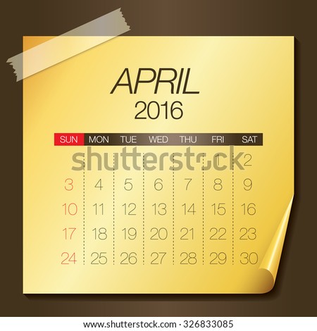 Simple calendar for April 2016