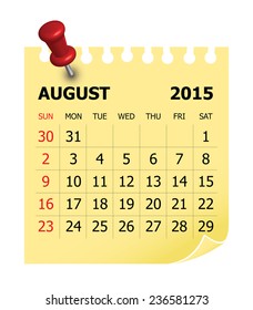 Simple calendar for August 2015