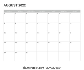 simple calendar August 2022 , start monday