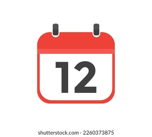 Einfache Kalender mit Datum 12 Tage zwölf Logo Design. Kalendersymbol flach Tag 12. Erinnerungssymbol. Datum des Ereignisplans Termine für Tagungen, Vektordesign und Illustration.