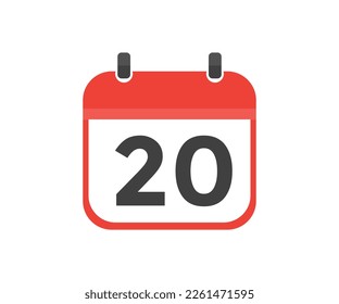 Simple calendar with date 20 day twenty logo design. Calendar icon flat day 20. Reminder symbol. Event schedule date. Meeting appointment time vector design and illustration.