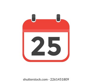 Simple calendar with date 25 day twenty five logo design. Calendar icon flat day 25. Reminder symbol. Event schedule date. Meeting appointment time vector design and illustration.

