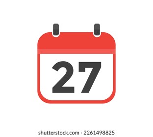Calendario simple con fecha 27 días 27 diseño de logotipo. Icono del calendario día 27. Símbolo de recordatorio. Fecha de programación del evento. Diseño e ilustración del vector de tiempo de cita de reunión.



