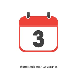 Simple calendar with date 3, day three logo design. Calendar icon flat day 3. Reminder symbol. Event schedule date. Meeting appointment time vector design and illustration.