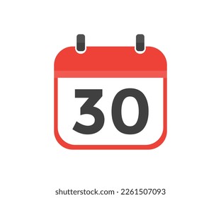 Simple calendar with date 30 day thirty logo design. Calendar icon flat day 30. Reminder symbol. Event schedule date. Meeting appointment time vector design and illustration.