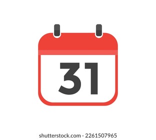 Simple calendar with date 31 day thirty one logo design. Calendar icon flat day 31. Reminder symbol. Event schedule date. Meeting appointment time vector design and illustration.

