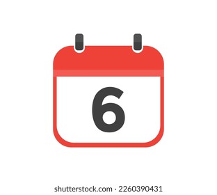 Simple calendar with date 6, day six logo design. Calendar icon flat day 6. Reminder symbol. Event schedule date. Meeting appointment time vector design and illustration.
