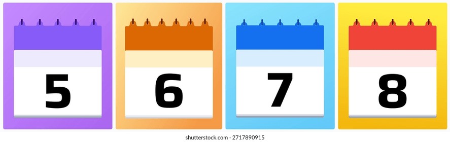 Simple calendar date set 5, 6, 7, and 8 with functional flat design, perfect for scheduling tools, planner templates, and clean UI layouts