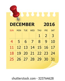 Simple calendar for December 2016