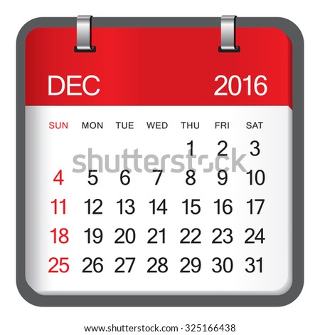 Simple calendar for December 2016
