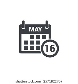 Simple calendar design vector of 16 May.