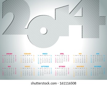 Simple calendar design for the year 2014 