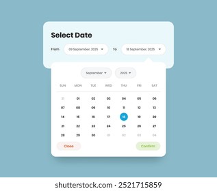 Simple calendar element or date range pickup web and mobile ui popup design