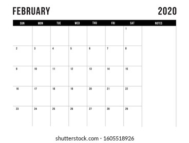 simple calendar februari 2020 for office