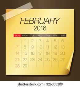 Simple calendar for February 2016