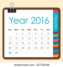 Simple calendar for February 2016