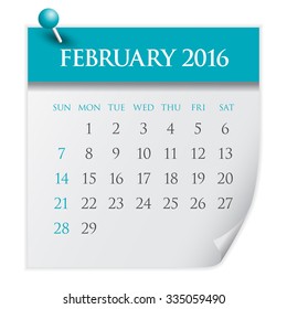 Simple calendar for February 2016