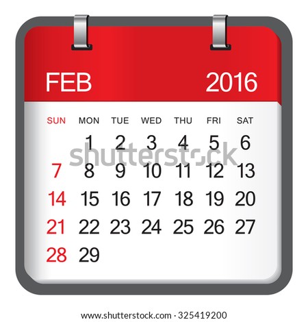 Simple calendar for February 2016