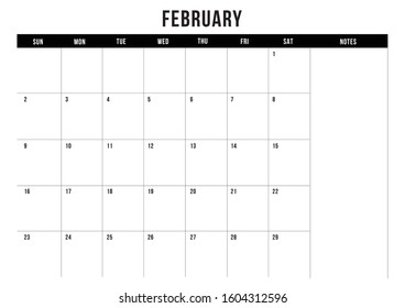 simple calendar february 2020 , vector