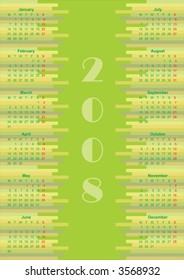 Simple calendar in green colors with line for year 2008