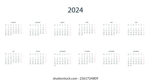 simple calendar grid for 2024 year 