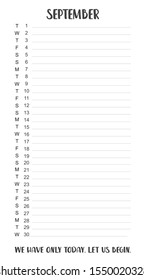 Simple calendar grid with To Do List for September 2020.