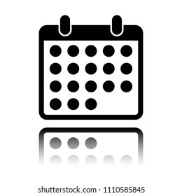 simple calendar icon. Black icon with mirror reflection on white background