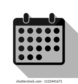 simple calendar icon. Black object with long shadow on white background