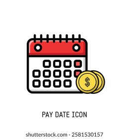 A simple calendar icon with coins highlights your payday. Use this for budgeting apps, financial websites, or paycheck reminders.