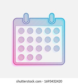 icono de calendario simple. Logo coloreado con líneas diagonales y degradado azul-rojo. Gráfico neón, efecto ligero