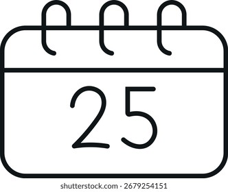Icono de calendario simple con el número de fecha 25, estilo minimalista en blanco y negro.