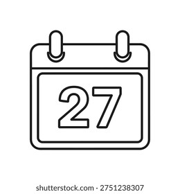 A simple calendar icon displaying the number 27, ideal for indicating a specific date or event reminder.