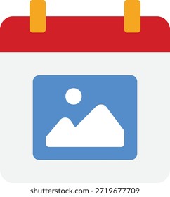 Simple calendar icon featuring a landscape photo, ideal for scheduling, dates, or event planning in digital design.