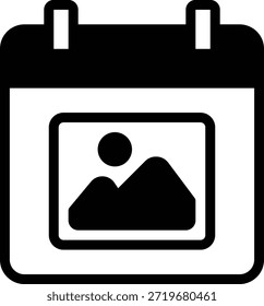 Simple calendar icon featuring a landscape photo, ideal for scheduling, dates, or event planning in digital design.