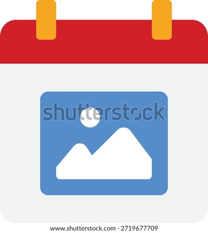 Simple calendar icon featuring a landscape photo, ideal for scheduling, dates, or event planning in digital design.