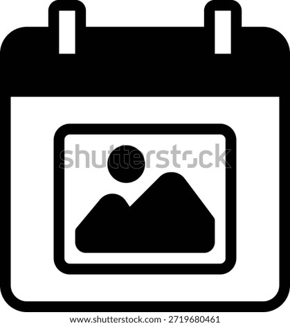 Simple calendar icon featuring a landscape photo, ideal for scheduling, dates, or event planning in digital design.