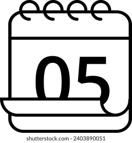 Simple calendar icon with folded page effect. Calendar with a specific day marked, day 05.