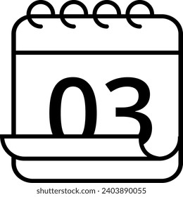Simple calendar icon with folded page effect. Calendar with a specific day marked, day 03.