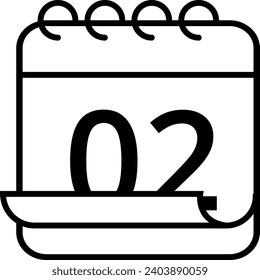 Simple calendar icon with folded page effect. Calendar with a specific day marked, day 02.