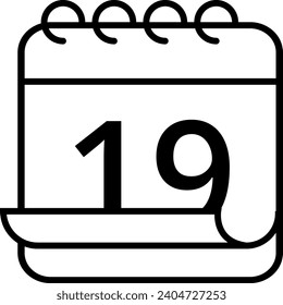 Simple calendar icon with folded page effect. Calendar with a specific day marked, day 19.