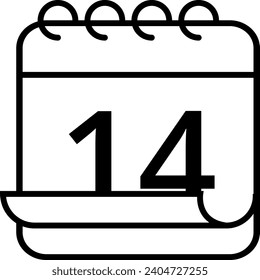 Simple calendar icon with folded page effect. Calendar with a specific day marked, day 14.