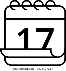 Einfaches Kalendersymbol mit gefaltetem Seiteneffekt. Kalender mit einem bestimmten Tag markiert, Tag 17.