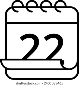 Icono de calendario simple con efecto de página plegada. Calendario con un día específico marcado, día 22.