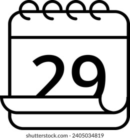 Icono de calendario simple con efecto de página plegada. Calendario con un día específico marcado, día 29.