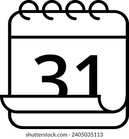 Icono de calendario simple con efecto de página plegada. Calendario con un día específico marcado, día 31.