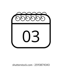Simple calendar icon in outline isolated on white background with specific day marked for websites and graphic resources, day 03.