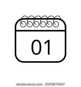 Simple calendar icon in outline isolated on white background with specific day marked for websites and graphic resources, day 01.
