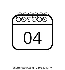 Simple calendar icon in outline isolated on white background with specific day marked for websites and graphic resources, day 04.